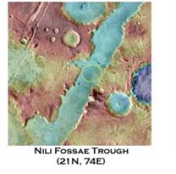 Nilli Fossae Trough.  Image Credit:  Mars Global Surveyor MOLA Instrument