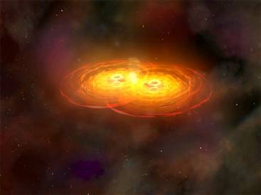 An artist's impression of two merging black holes. Image: NASA/CXC/A. Hobart