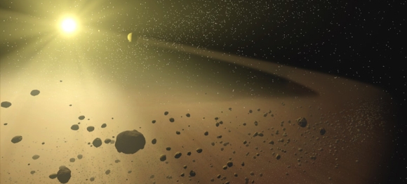 An artists impression of an asteroid belt(credit: NASA)