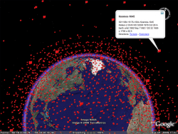 3D view of junk in low Earth orbit.