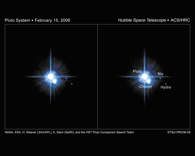 The Pluto, Charon, Nix and Hydra system (credit: NASA/STScI)