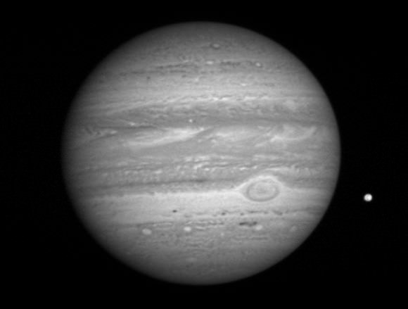 Black and white image of Jupiter viewed by LORRI in January 2007