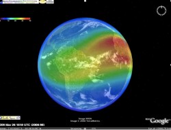 A screenshot of Google Earth, with ionosphere overlayed (Google)