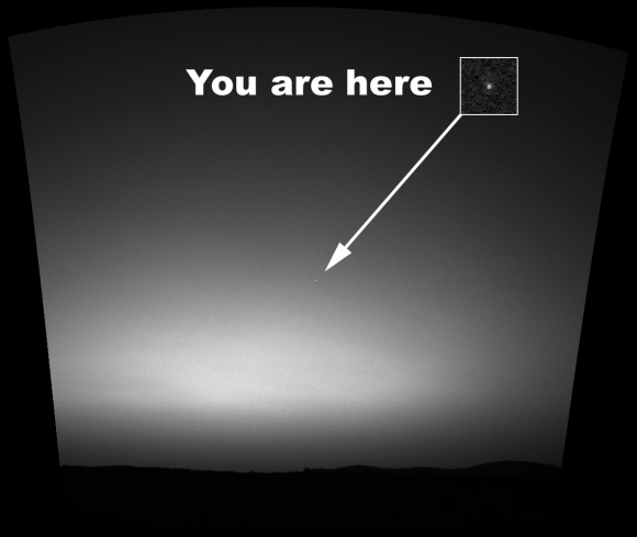 Earth as seen from Mars, shortly before daybreak. This is the first image of the Earth from the surface of another planet. Credit: NASA/JPL