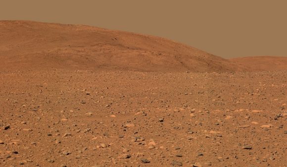 Approximate true-color rendering of the central part of the "Columbia Hills", taken by NASA's Mars Exploration Rover Spirit panoramic camera. Credit: NASA/JPL