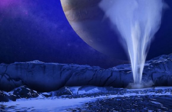 Artist's impression of a water vapor plume on Europa. Credit: NASA/ESA/K. Retherford/SWRI 