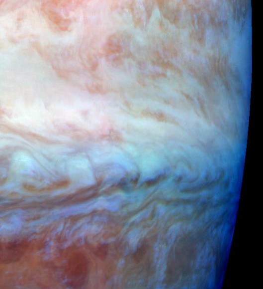 Storms on Jupiter, captured by Galileo. Image credit: NASA/JPL