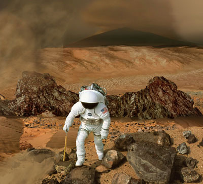 Artist impression of an astronaut on Mars (NASA)