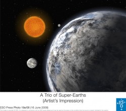 Artist's impression of the trio of super earths.  Image credit: ESO