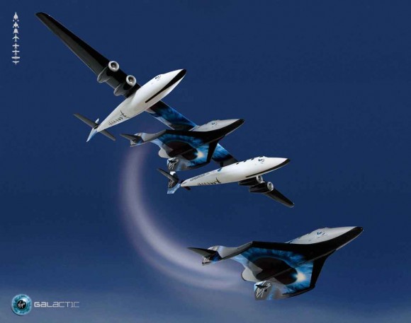 Artist impression of Eve dropping SpaceShipTwo at an altitude of 50,000 ft (Virgin Galactic)