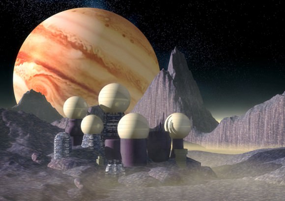 Artist's concept for a future settlement on Ganymede. Credit: futuretimeline.net