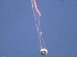 Only one main parachute remained as the PTV tumbled through the sky (NASA)