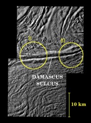 Damscus Sulcus, another source of geysers on Enceladus.  Image: NASA/JPL/Space Science Institute 