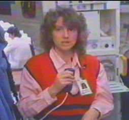 Christa McAuliffe practices teaching from space.  Credit:  Challenger's Lost Lessons