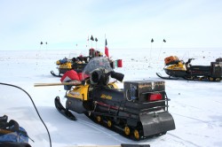 Snowmobiles, the vehicle of choice for Antarctic meteorite hunting. Photo credit: L. McFadden, 2007