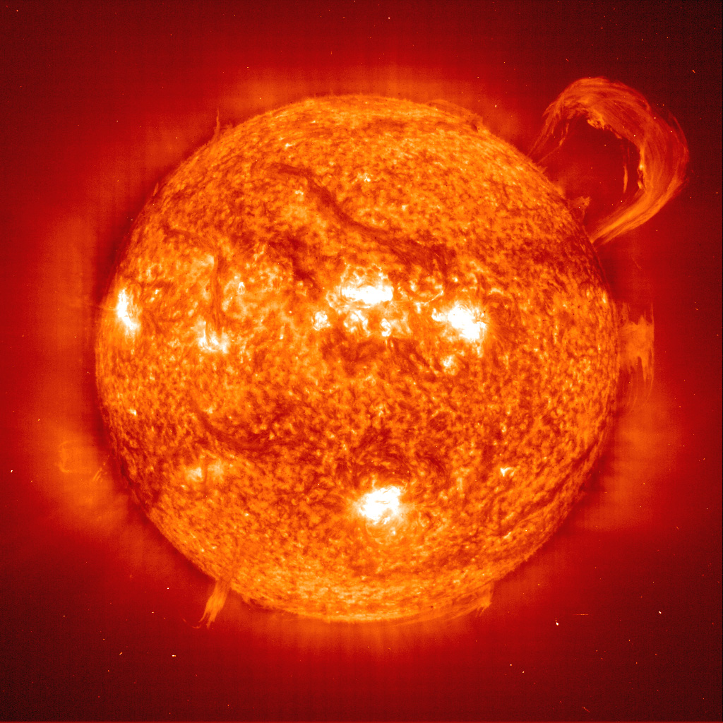 Sun with a huge coronal mass ejection. Usually the Sun's magnetic field lines contain the plasma, but sometimes the lines break and the plasma is ejected. Image credit: NASA