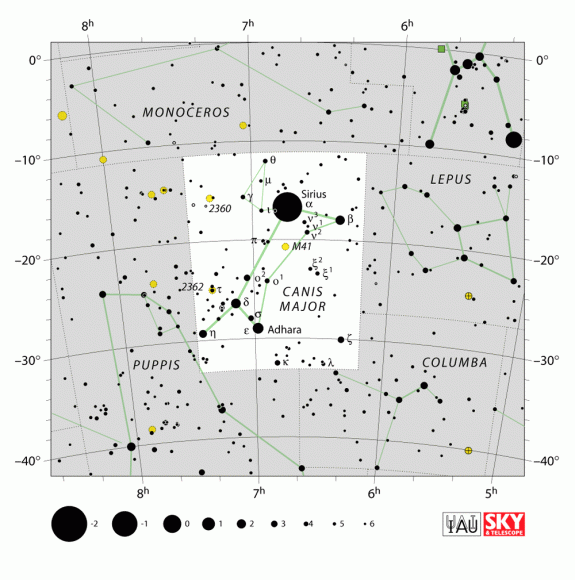 The location of the Canis Major constellation in the southern sky. Credit: IAU