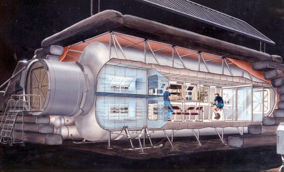 An early lunar outpost design based on a module design (1990). Credit: NASA/Cicorra Kitmacher
