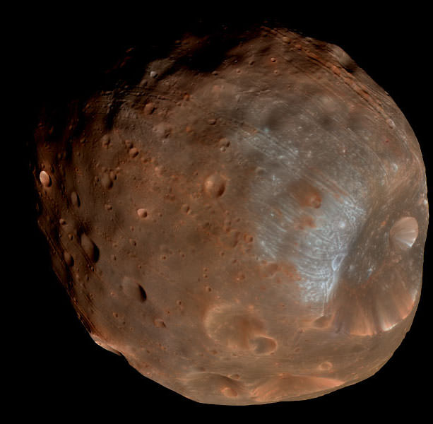 Phobos, the larger of Mars' two moons, with the prominent Stickney crater seen on the right side. You can't really talk about Deimos without talking about Phobos. Credit: HiRISE, MRO, LPL (U. Arizona), NASA