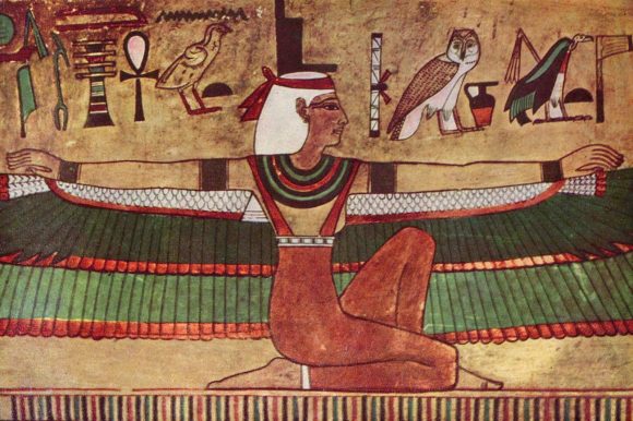 Isis depicted with outstretched wings in an ancient wall painting (ca. 1360 BCE). Credit: Wikipedia Commons/Ägyptischer Maler