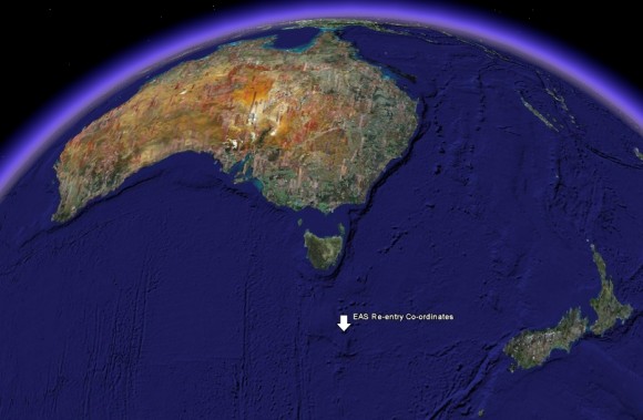 Google Earth view of the EAS re-entry co-ordinates (Google/Ian O'Neill)