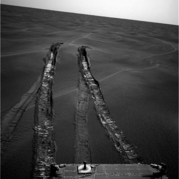 Opportunity looks back at Purgatory Dune after escape.  See the other dunes in the surrounding area.  Credit: NASA/JPL