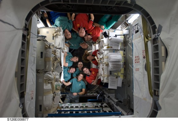 Shuttle and station crews. Credit: NASA