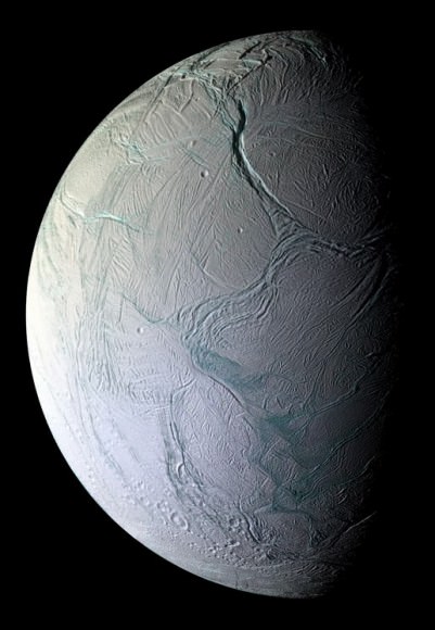 n Oct. 5, 2008.  Image credit: NASA/JPL/Space Science Institute  Cassini came within 25 kilometers (15.6 miles) of the surface of Enceladus o