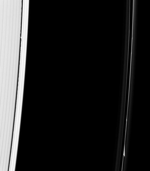 The F ring and outer edge of the A ring.  Credit:  NASA/JPL
