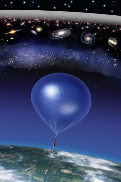 The balloon-borne ARCADE instrument discovered this cosmic static (white band, top) on its July 2006 flight. The noise is six times louder than expected. Astronomers have no idea why. Credit: NASA/ARCADE/Roen Kelly 