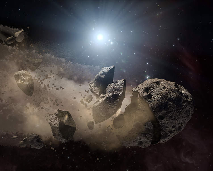 Artists concept of a shredded asteroid getting too close to a star. (NASA/JPL-Caltech)