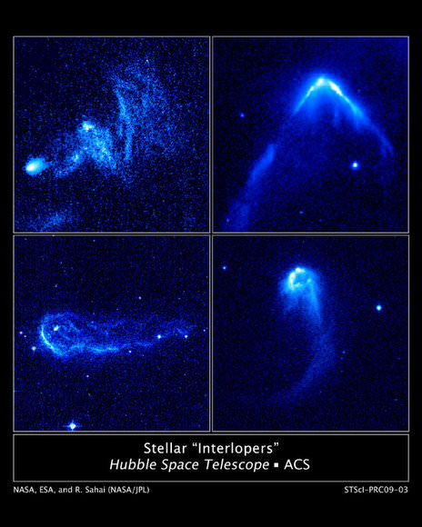 Bow shocks created by runaway stars. Credit: NASA/JPL/ESA