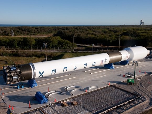 Shortly after the fairing was attached to the booster stages on Dec. 30th 2008 (SpaceX)