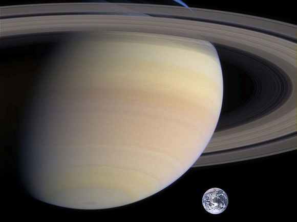Saturn Compared to Earth. Image credit: NASA/JPL