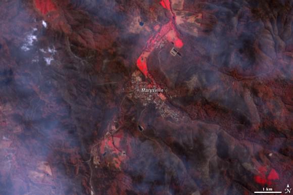 Bushfires around Marysville, Victoria. NASA image created by Jesse Allen, using data provided courtesy of NASA/GSFC/METI/ERSDAC/JAROS, and U.S./Japan ASTER Science Team