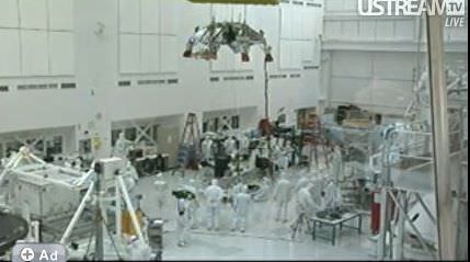 Screen shot of the MSL clean room from UStream video. 