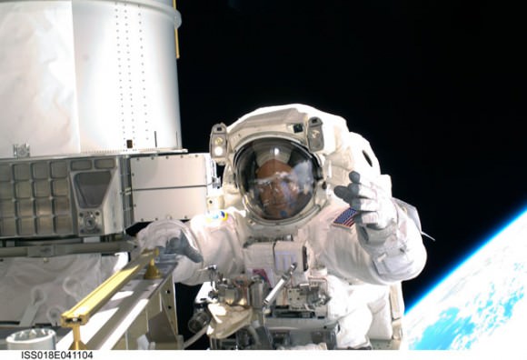 Astronaut Richard Arnold during the mission's first spacewalk.  Credit: NASA