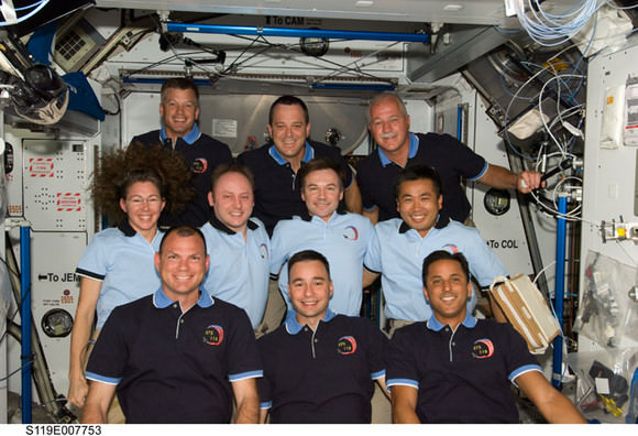 Crews of the ISS and STS-119.  Credit: NASA