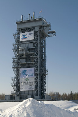 GOCE at the launchpad in Russia.  Credit: ESA