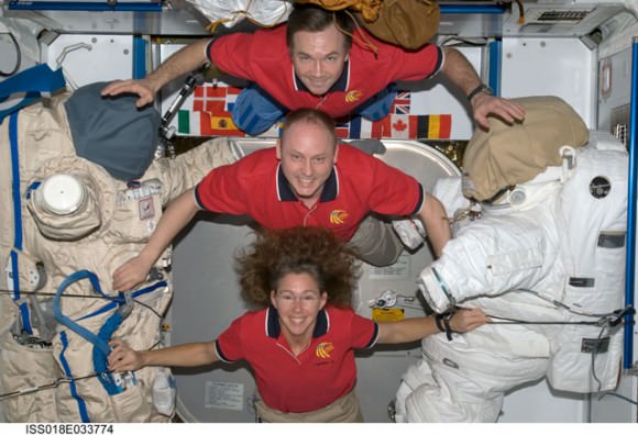 The three crewmembers currently on board the ISS. Credit: NASA