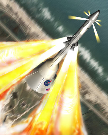 Artist's rendering of a Launch Abort System (LAS) in operation.  Credit:  Orbital