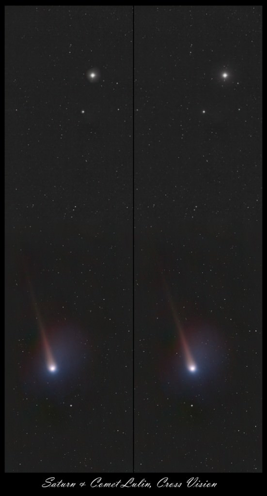 Comet Lulin and Saturn in Cross Vision by Jukka Metsavainio