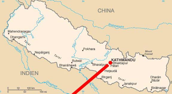 Map of Nepal.  Credit: OnOrbit.com