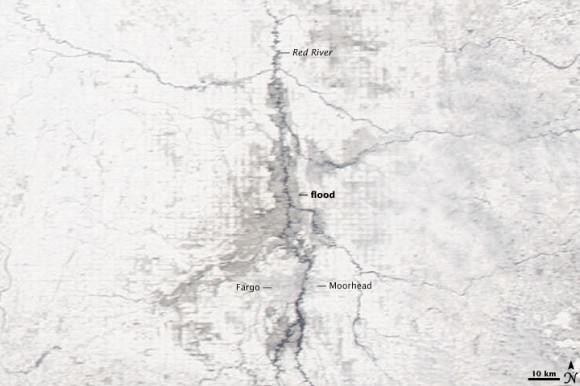 Red River Flooding, taken March 28 by MODIS on NASA's Aqua Satelite.