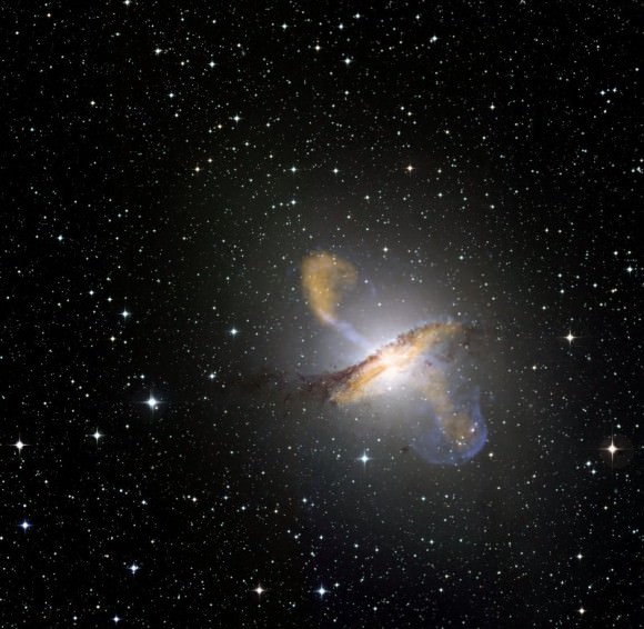 Centaurus A. Credit: ESO/WFI (Optical); MPIfR/ESO/APEX/A.Weiss et al. (Submillimetre); NASA/CXC/CfA/R.Kraft et al. (X-ray) 
