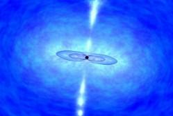 This artist's impression shows the centre of a dying star collapsing minutes before the star implodes. The blast from a Gamma Ray Burst is thought to be produced by a jet of fast-moving gas that bursts from near the central engine; probably a black hole created by such a collapse of the massive star.   Credits: NASA/Dana Berry