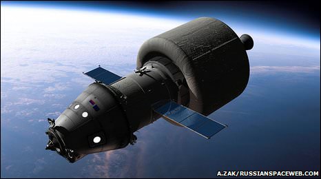 Artist concept of the new capsule in flight. Credit: Anatoly Zak, Russianspaceweb.com