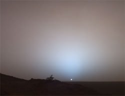 Spirit driving off into the sunset, a special effects image. credit: NASA/JPL-Caltech/Cornell