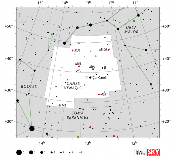 The location of the Canes Venatici constellation. Credit: IAU and Sky&Telescope magazine