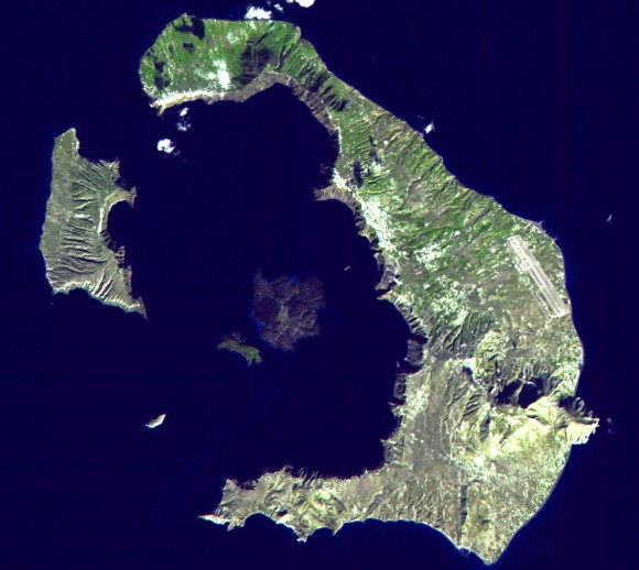 The island of Santorini, Greece. Credit: EOS/NASA/ Public Domain